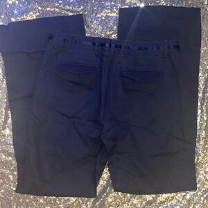 H&M blue 100% linen 8 women Dark Blue ribbon waist, center bow closure, Chinos